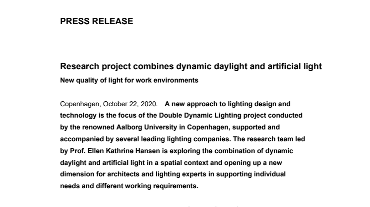 Research project combines dynamic daylight and artificial light