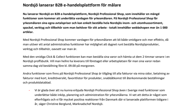 Nordsjö lanserar B2B e-handelsplattform för målare