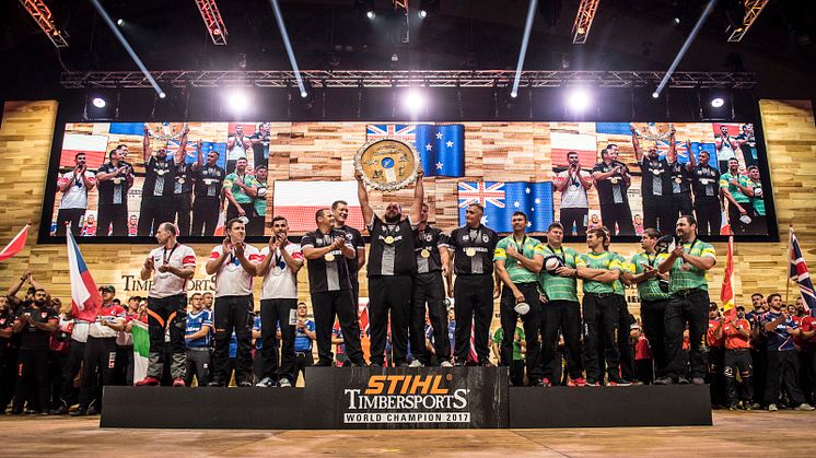 Nya Zeeland är nya världsmästare i Timbersports efter finalseger mot överraskningen Polen. Foto: STIHL TIMBERSPORTS®