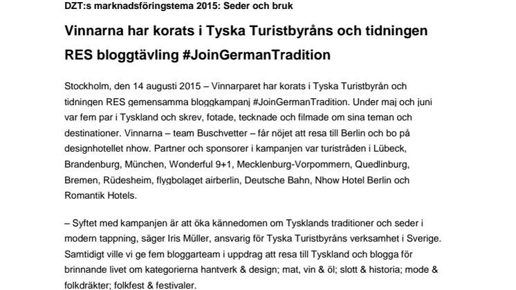 Vinnarna har korats i Tyska Turistbyråns och tidningen RES bloggtävling #JoinGermanTradition