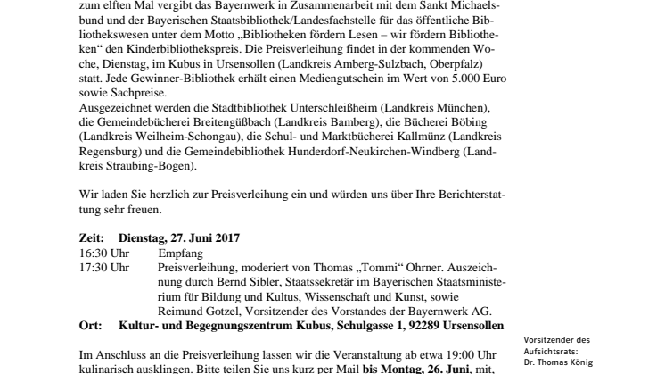 Einladung - Verleihung Kinderbibliothekspreis 2017