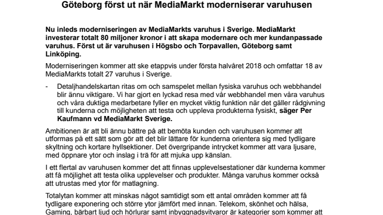 Göteborg först ut när MediaMarkt moderniserar varuhusen