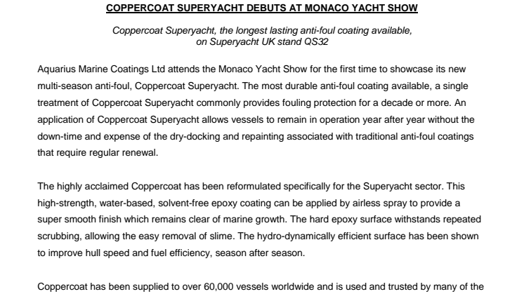 Coppercoat: Coppercoat Superyacht Debuts at Monaco Yacht Show
