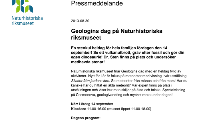 Geologins dag på Naturhistoriska riksmuseet