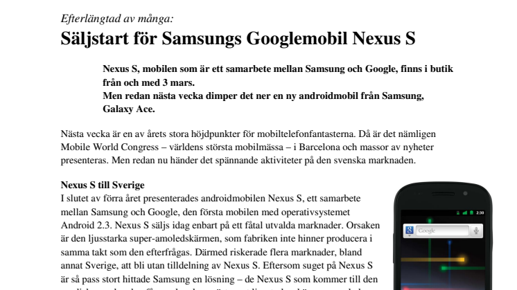 Säljstart för Samsungs Googlemobil Nexus S