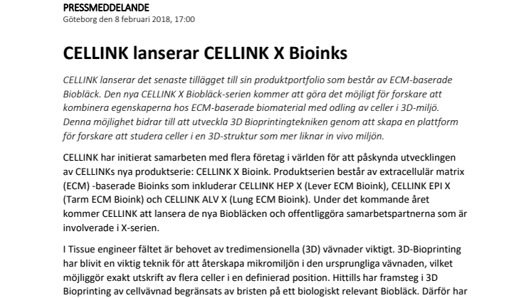 CELLINK lanserar CELLINK X Bioinks