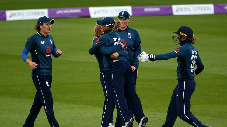 England celebrate a wicket during their  victory in the second ODI