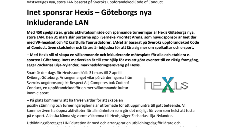 Inet sponsrar Hexis – Göteborgs nya inkluderande LAN