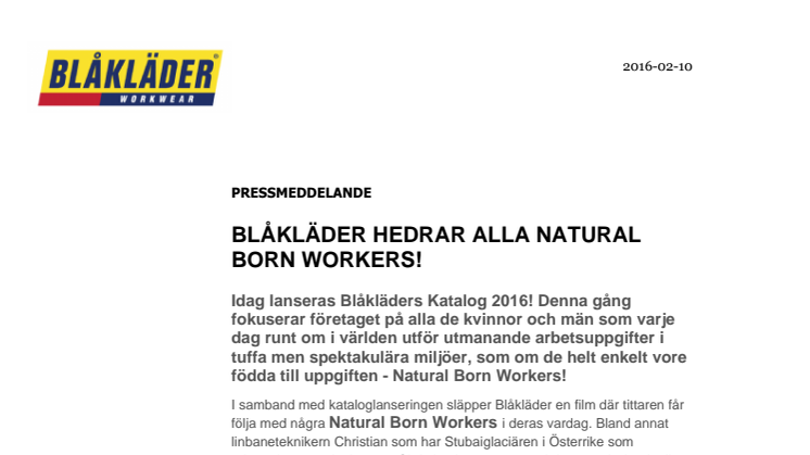 BLÅKLÄDER HEDRAR ALLA NATURAL BORN WORKERS!