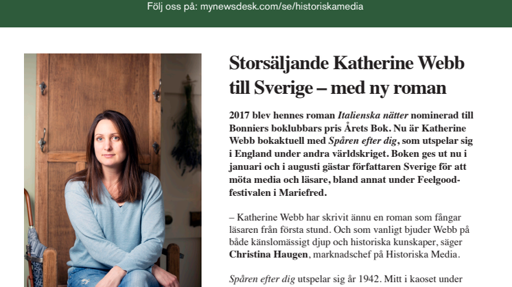 Storsäljande Katherine Webb  till Sverige – med ny roman