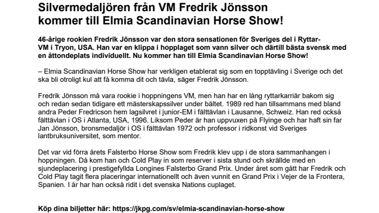 Silvermedaljören från VM Fredrik Jönsson kommer till Elmia Scandinavian Horse Show!
