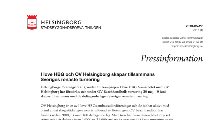 I love HBG och OV Helsingborg skapar tillsammans Sveriges renaste turnering