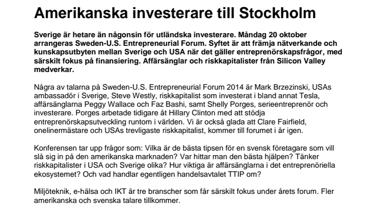 Amerikanska investerare till Stockholm
