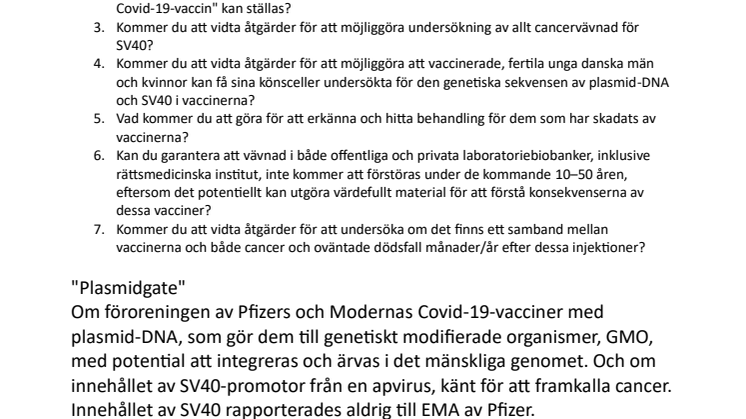 Öppet brev till hälsominister i Danmark