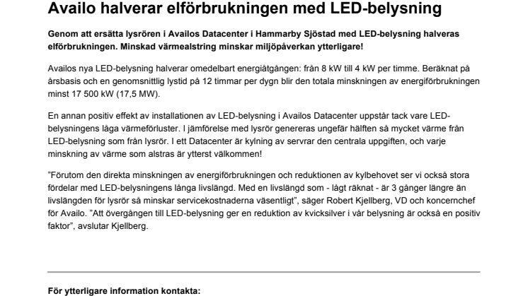 Availo halverar elförbrukningen med LED-belysning