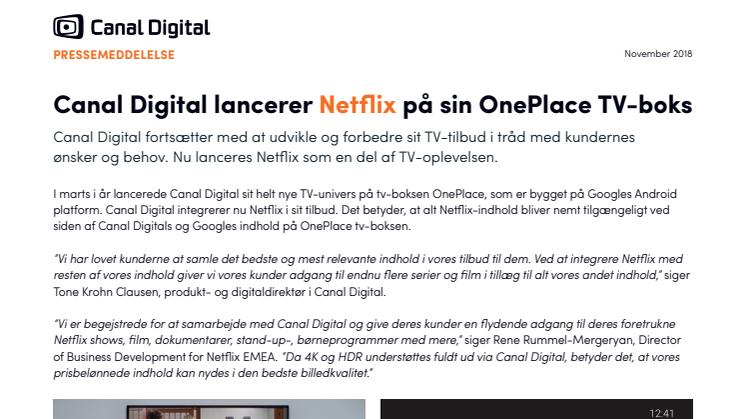 Canal Digital lancerer Netflix på sin OnePlace TV-boks