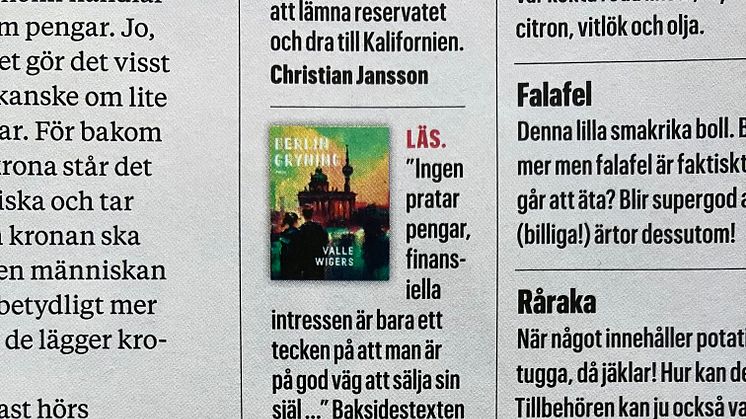 Valle Wigers bok "Berlingryning" rekommenderad i tidningen Faktum