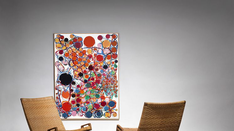 Atsuko Tanaka- Uden titel, 1966. Signeret. Lakfarve på lærred. 130 x 97 cm. Vurdering 4-6 mio.kr