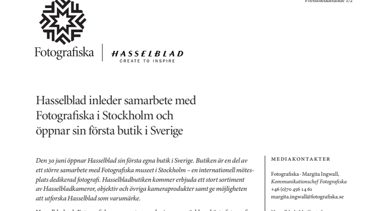 Hasselblad öppnar första butiken i Sverige - på Fotografiska