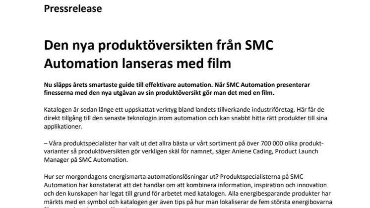 Den nya produktöversikten från SMC Automation lanseras med film 