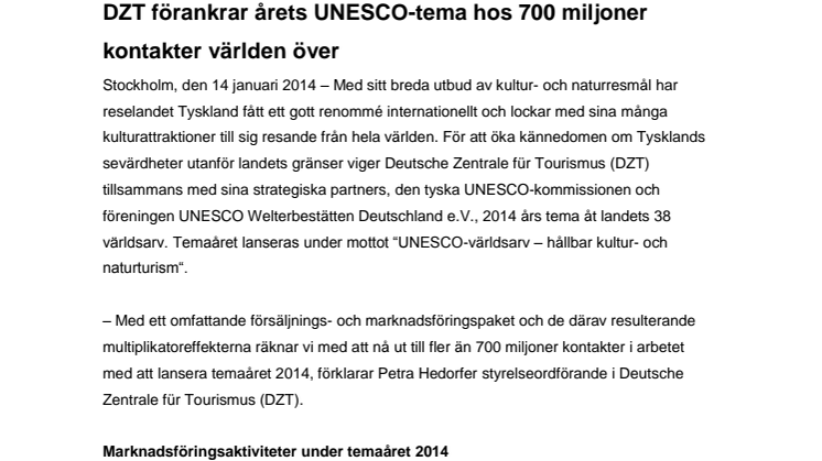 DZT förankrar årets UNESCO-tema hos 700 miljoner kontakter världen över