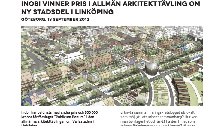 Inobi vinner pris i allmän arkitekttävling om ny stadsdel i Linköping