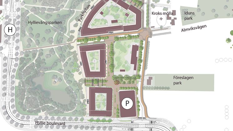 Gröna kvarter och landmärke planeras intill Hyllievångsparken