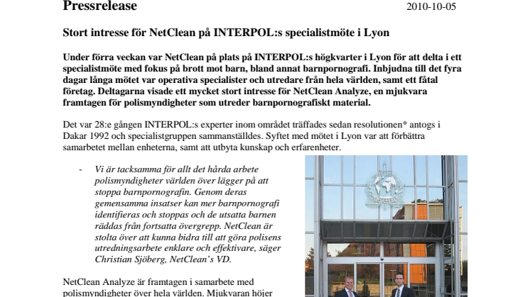 Stort intresse för NetClean på INTERPOL:s specialistmöte i Lyon