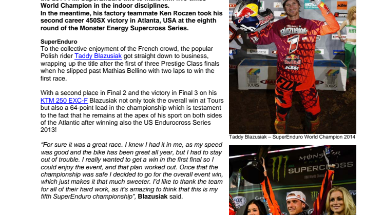 SUPERENDURO CHAMPION AND SUPERCROSS WINNER!