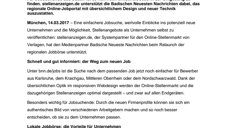 stellenanzeigen.de relauncht regionale Jobbörse bnn.de/jobs