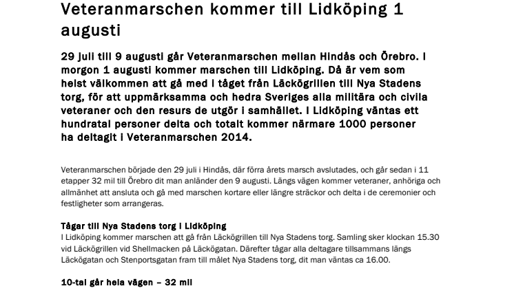Veteranmarschen kommer till Lidköping 1 augusti