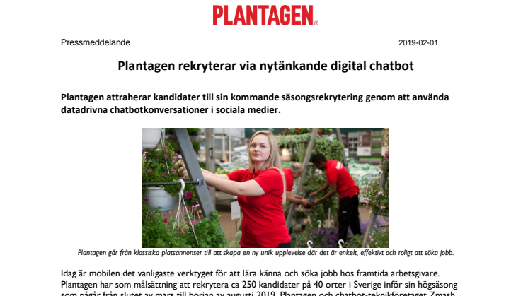 Plantagen rekryterar via nytänkande digital chatbot