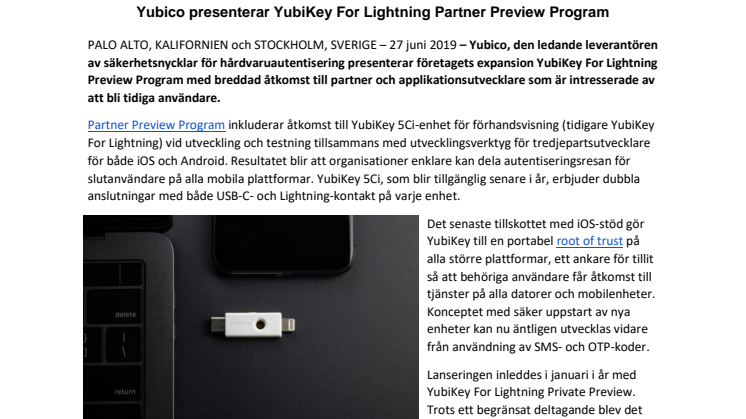 Yubico presenterar YubiKey For Lightning Partner Preview Program