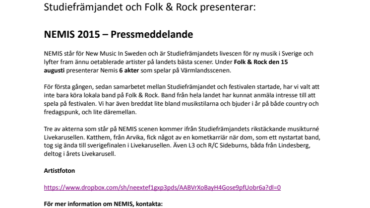 Festivalnytt - 6 nya akter till Folk & Rock Festivalen