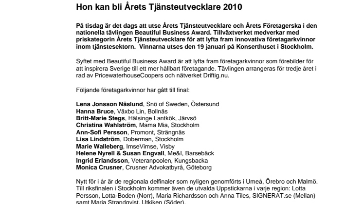 Hon kan bli Årets Tjänsteutvecklare 2010