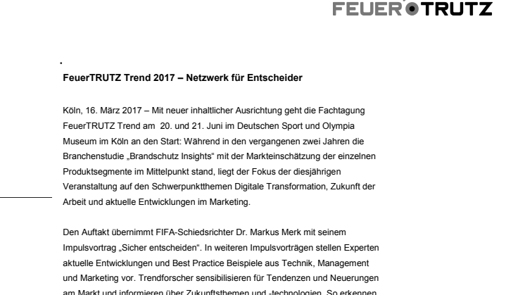 FeuerTRUTZ Trend 2017 – Netzwerk für Entscheider
