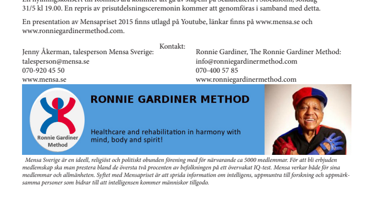Mensapriset 2015 till Ronnie Gardiner