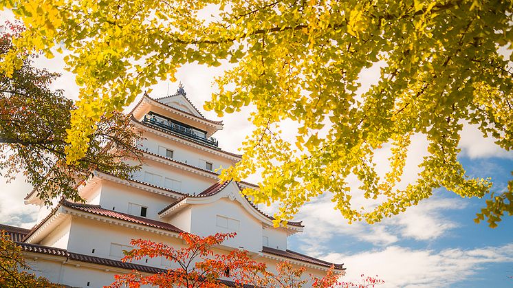 Tsurugajo Castle in autumn