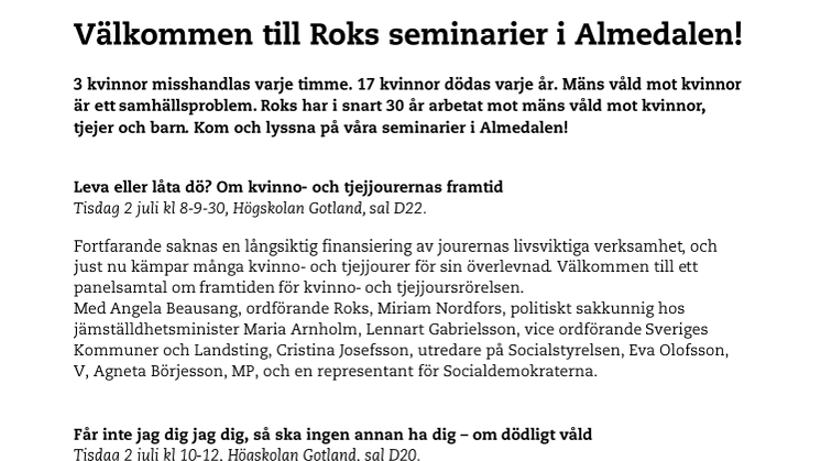 Välkommen till Roks seminarier i Almedalen!