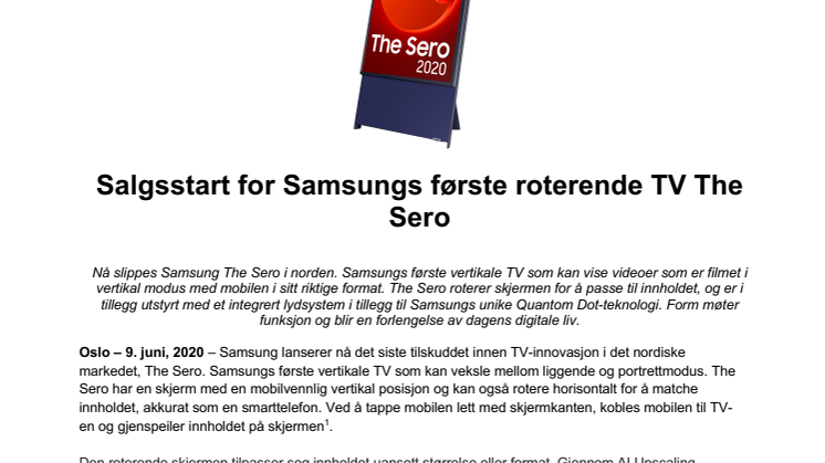 Salgsstart for Samsungs første roterende TV The Sero