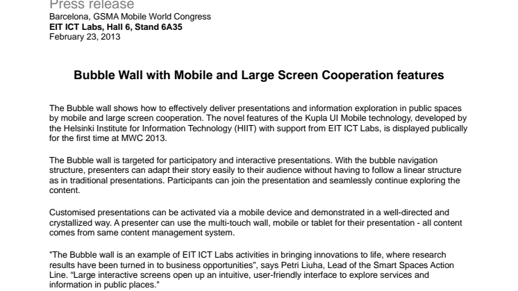 Bubble Wall with Mobile and Large Screen Cooperation features