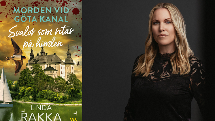 Till vänster: pappersboksomslaget av Svalor som ritar på himlen. Till höger: Linda Rakka (fotograf Satu Knape)