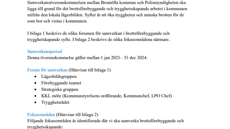 Samverkansöverenskommelse mellan Bromölla kommun och Polismyndigheten 2021-2024