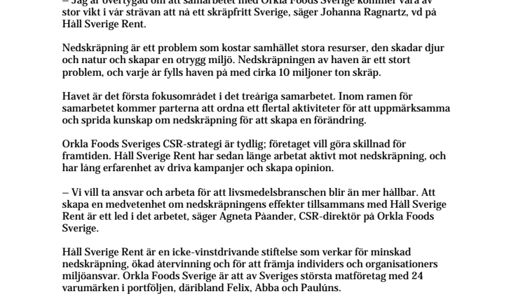 Orkla Foods Sverige i samarbete med Håll Sverige Rent för en renare miljö