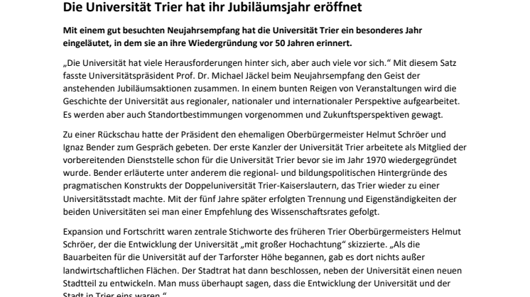 Die Universität Trier hat ihr Jubiläumsjahr eröffnet