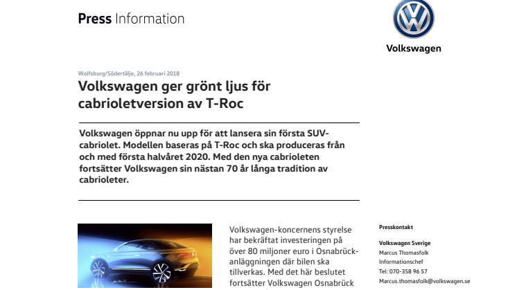 Volkswagen ger grönt ljus för cabrioletversion av T-Roc