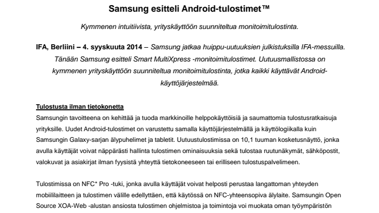 Samsung esitteli Android-tulostimet
