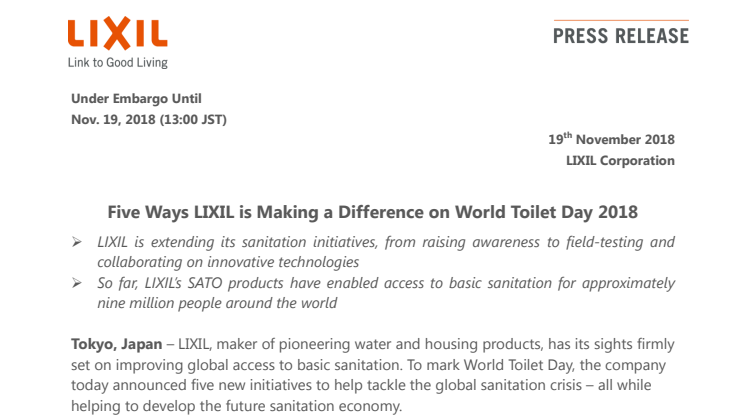 Five Ways LIXIL is Making a Difference on World Toilet Day 2018