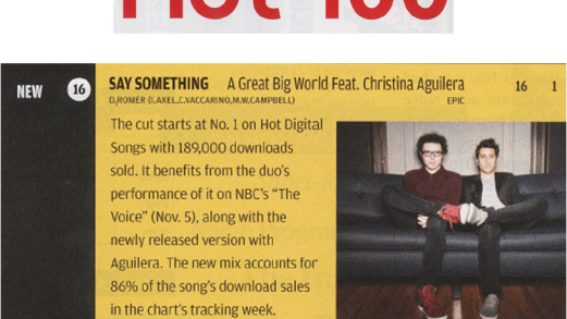 A Great Big World & Christina Aguilera - "Say Something" Hot 100