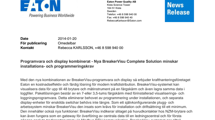 Nya BreakerVisu Complete Solution minskar installations- och programmeringskrav